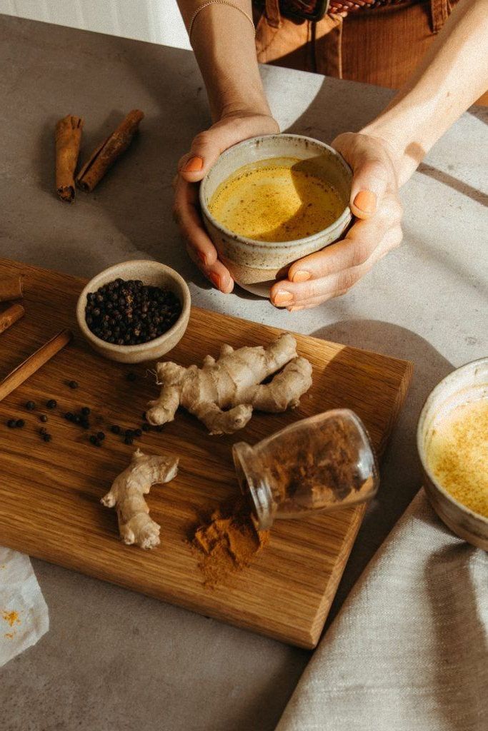 Preparing turmeric, ginger and spices