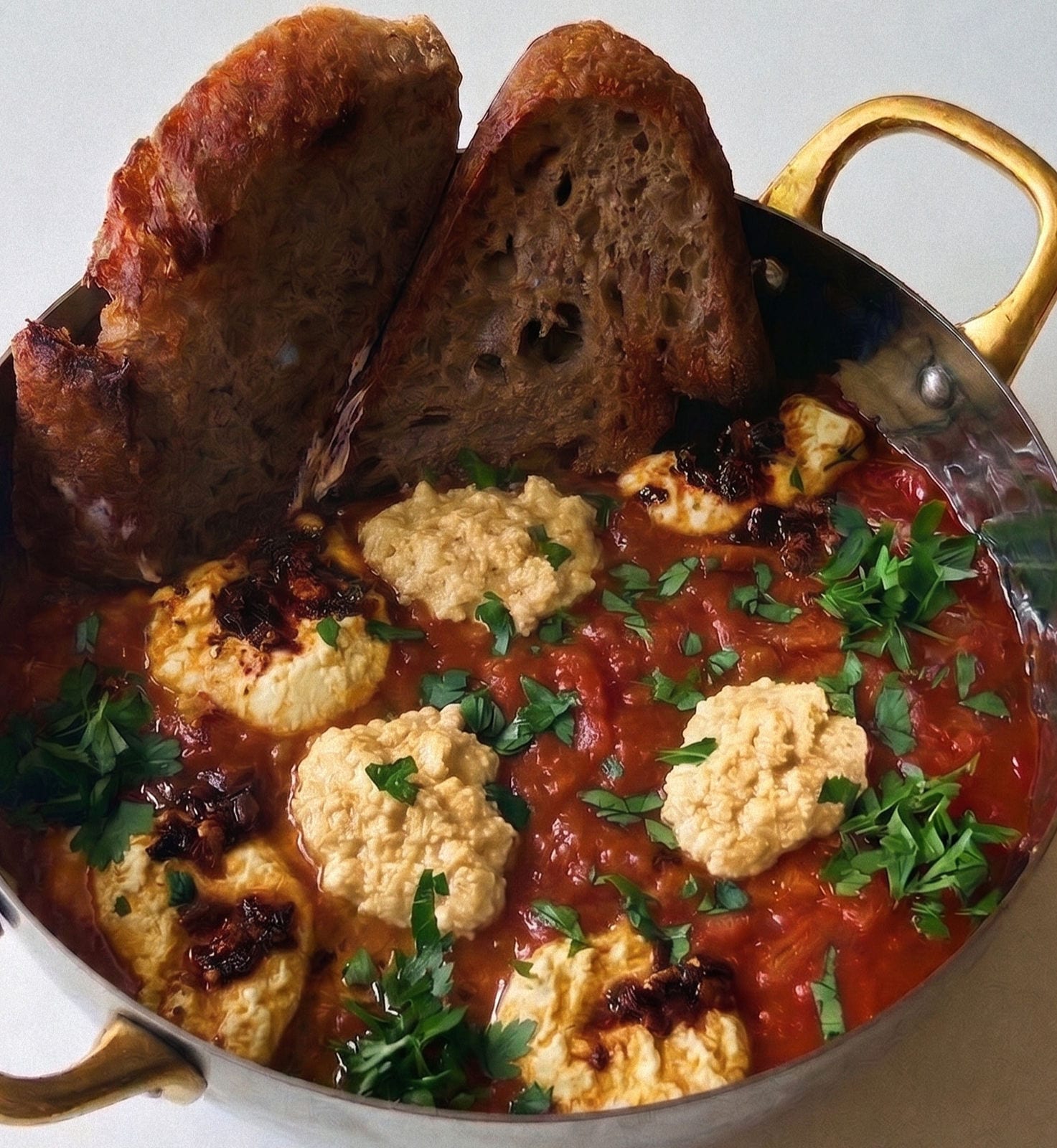 Shakshuka served in the pan